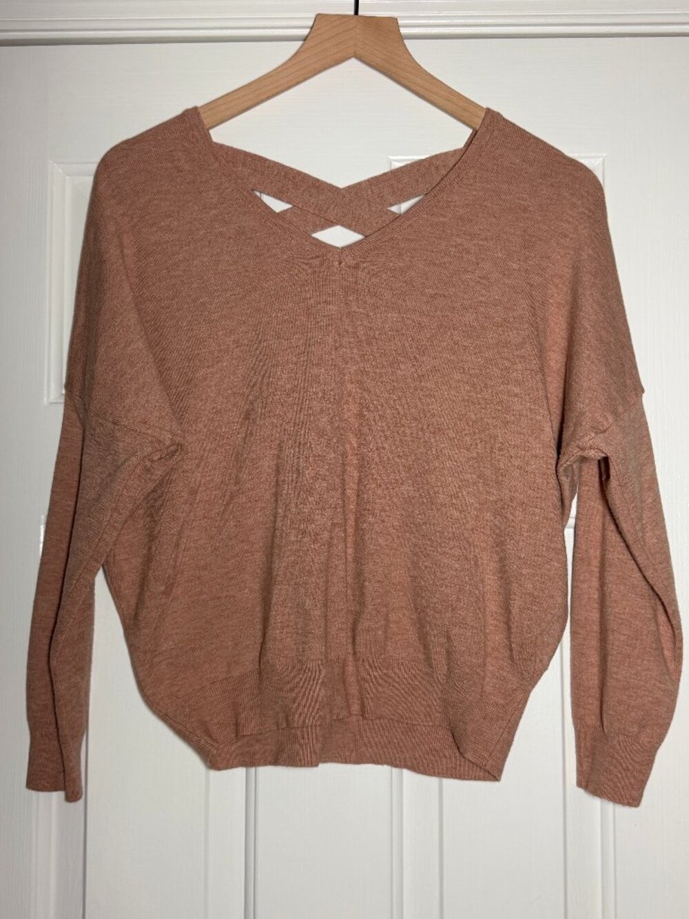 Dreamers by Debut Blush Criss Cross Back Sweater Soft Knit Cropped Top M/L